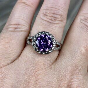 Large Purple Colored Stone Silver Ring